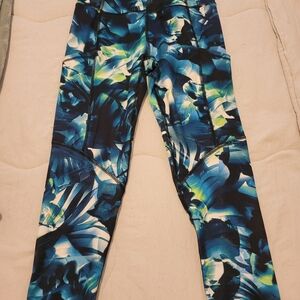 Vibrant Blue and Green Patterned Leggings
